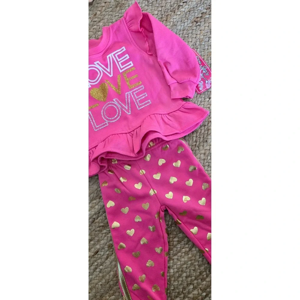 Real Love Pink Long sleeve and Pants with‎ Heart Spotted Size 12 months NWT